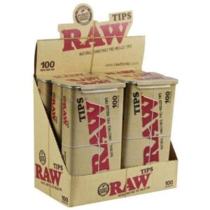 RAW PRE-ROLLED TIPS WITH TIN 100 TIPS PER TIN TIPS