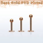 LBTTB25 Rose gold PVD plated 316L steel labret, (1.2mm) with a 2.5mm ball